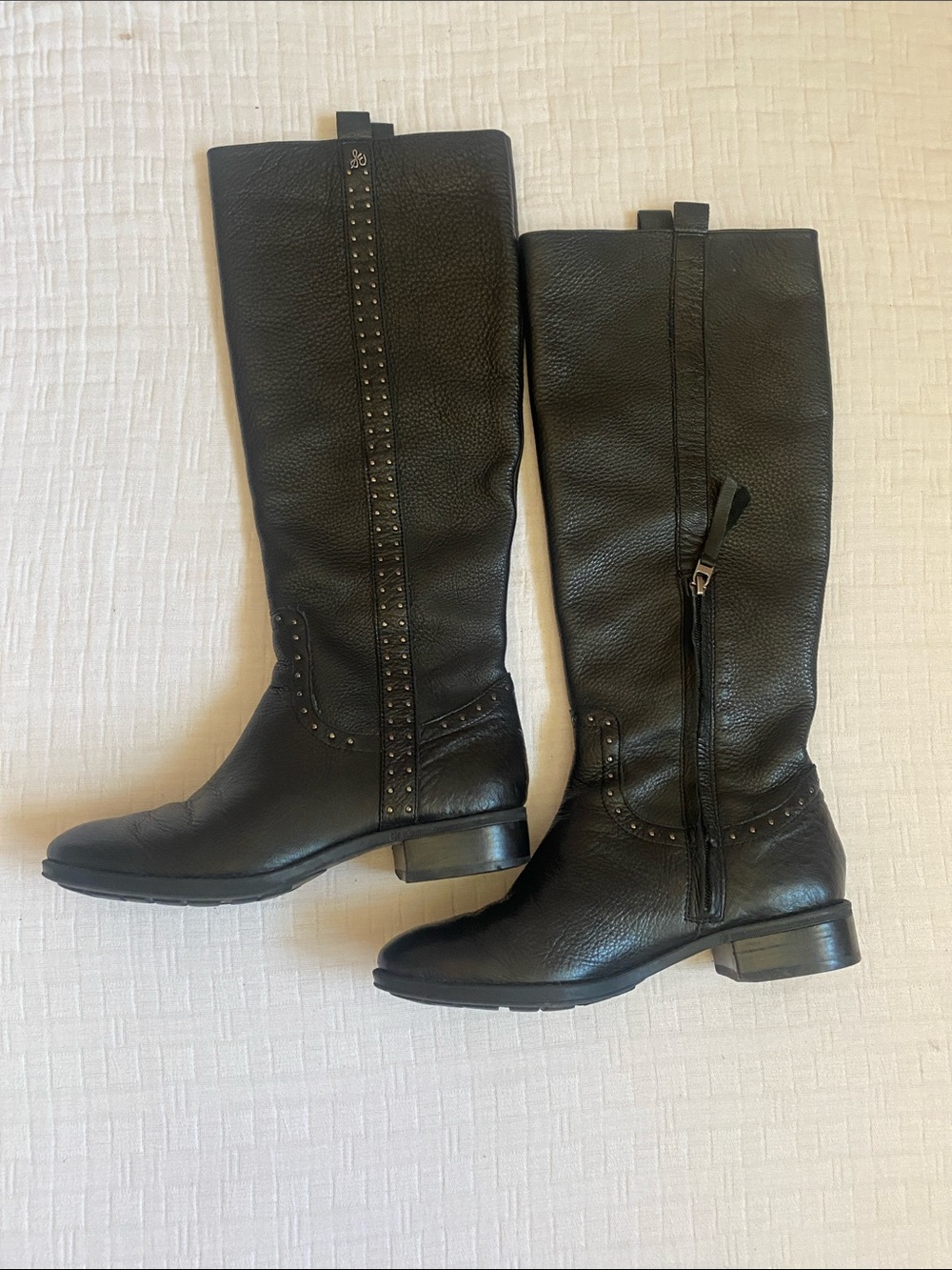 SAM EDELMAN Black Studded Knee-High Riding Boots
